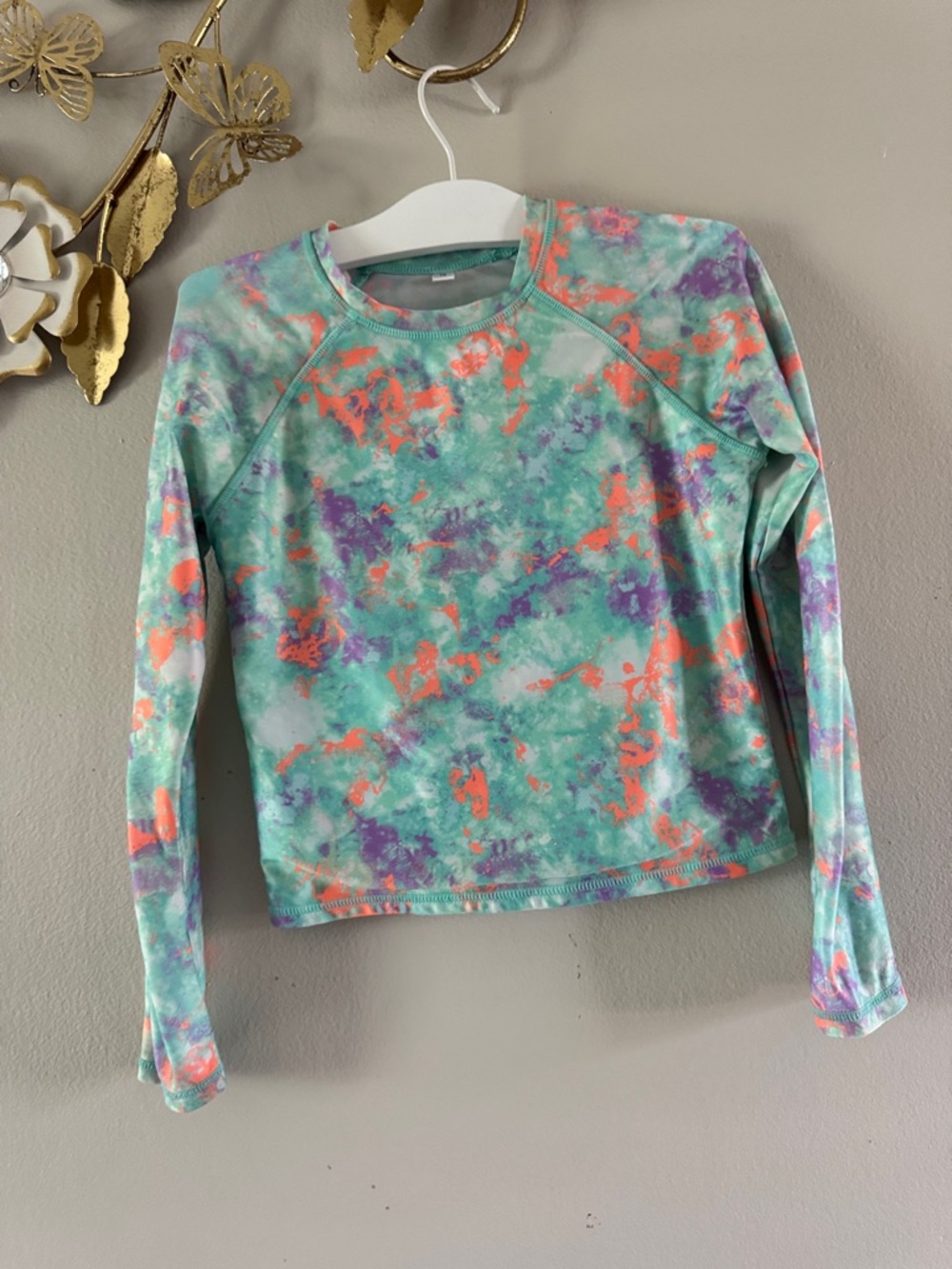 Women’s Tie-Dye Long Sleeve Crop Top - Aqua Multicolor